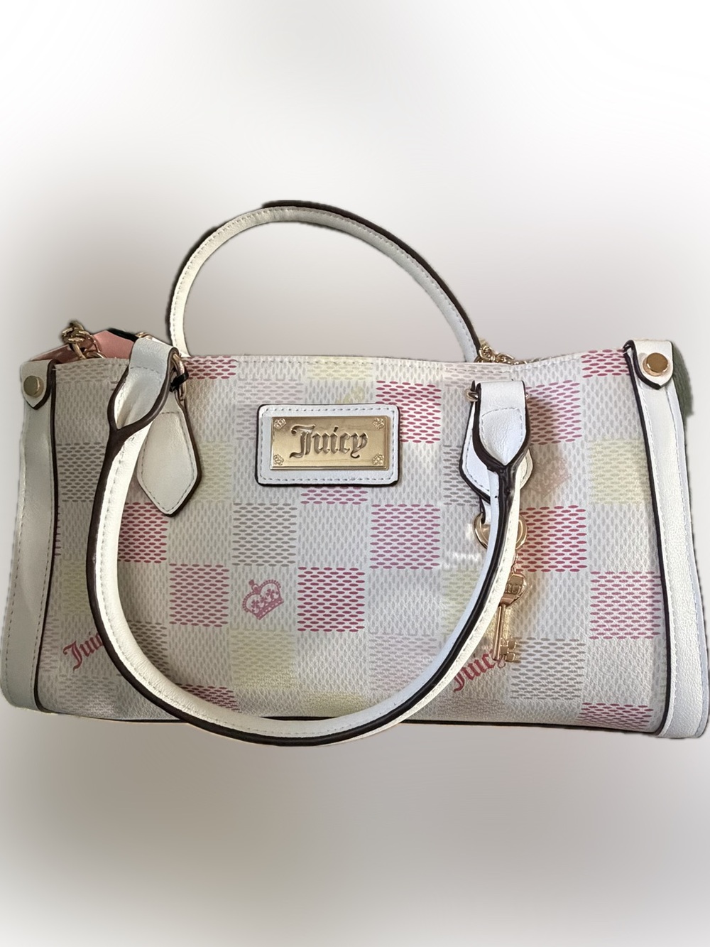 Juicy Couture White & Pink Checker Satchel & Wallet